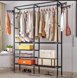 STONCEL 5-Tiers Metal Garment Rack, Heavy Duty Clothing Rack Wardrobe Closet with Shelves and 4 Side