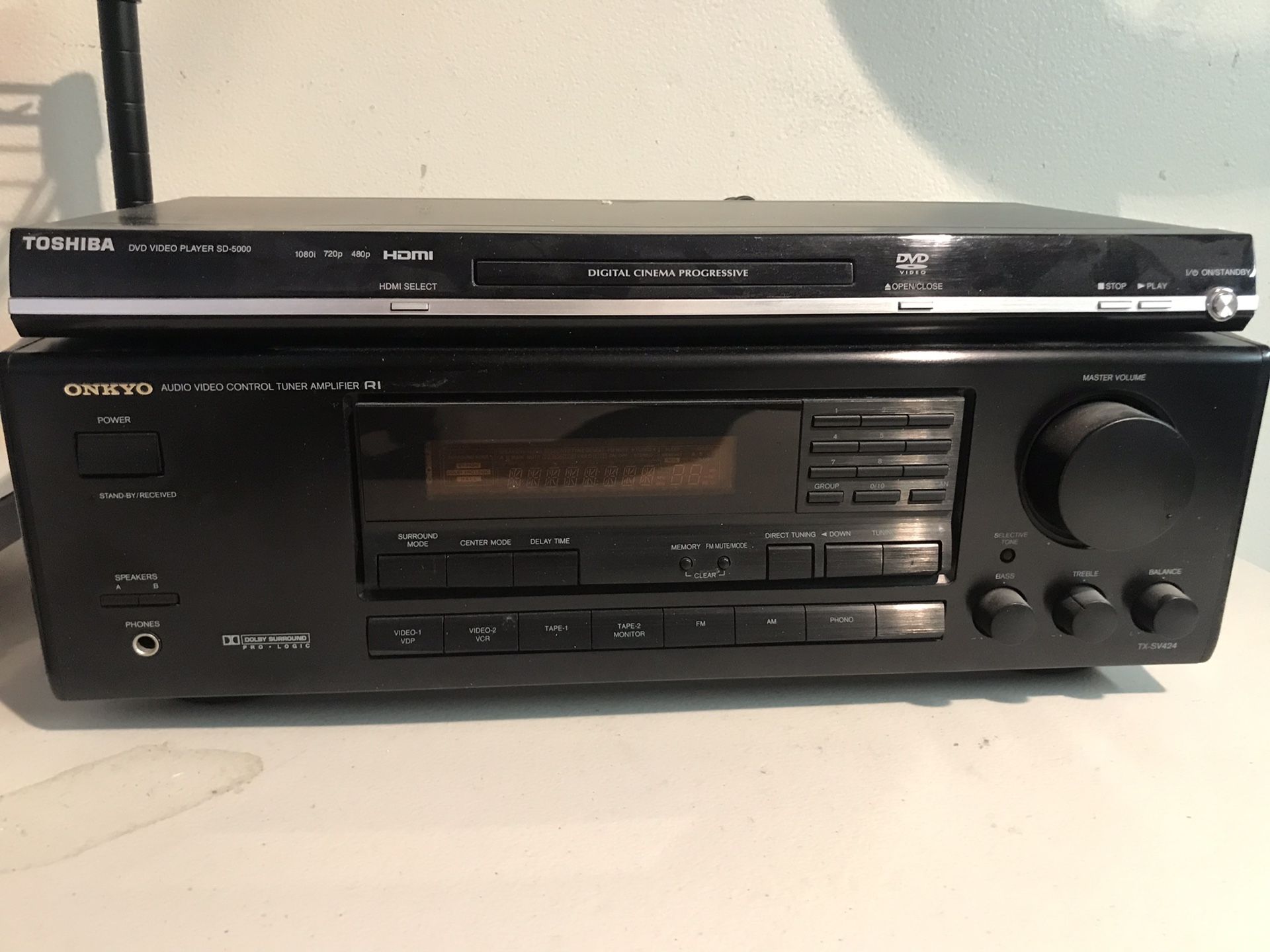 Onkyo surround sound receiver and Toshiba DVD