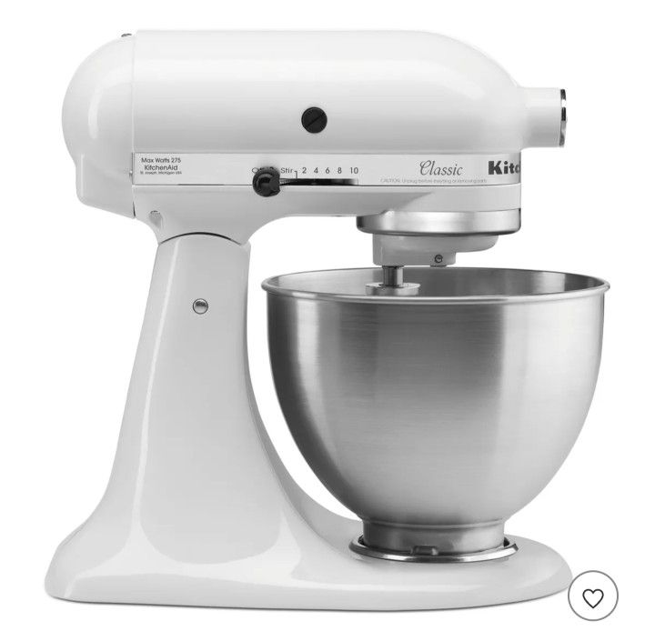 KitchenAid Classic 4.5qt Stand Mixer - White: 10 Speeds, Metal, Dishwasher-Safe, Includes Beater & Dough Hook