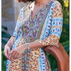 Soft Surroundings multi-coloured boho SOFT SURROUNDINGS Fifi Yellow Tunic Top Gently preloved size XL  