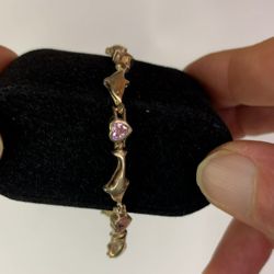 Sterling Silver 925 Women's Small 7" Dolphin Bracelet - Pink CZ Heart Accents