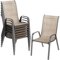 Stackable Patio Chairs Set of 8, Outdoor Dining Chairs with Breathable Textilene Fabric & Metal Frame, for Garden, Deck, Backyard, 330 lbs