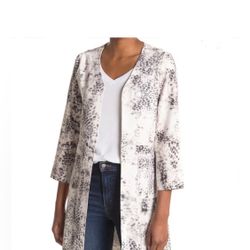 Philosophy Apparel | MUTED LEOPARD SWIRL | Printed Faux Suede Open Front Jacket Size M  