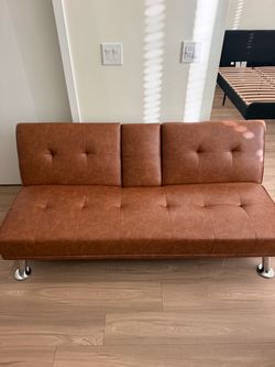 Brown Faux Leather Futon Sofa Bed