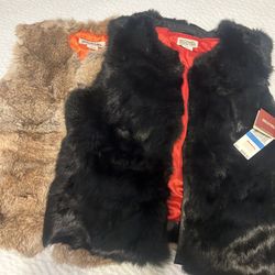 Ladies XL Rabbit Fur Vest Black &Brown New