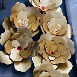 Gold Paper Big Roses Decor Backdrops Flores De Papel Gigantes Doradas 