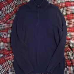 Men’s Navy Ribbed Quarter Zip Sweater John Ashford Size L