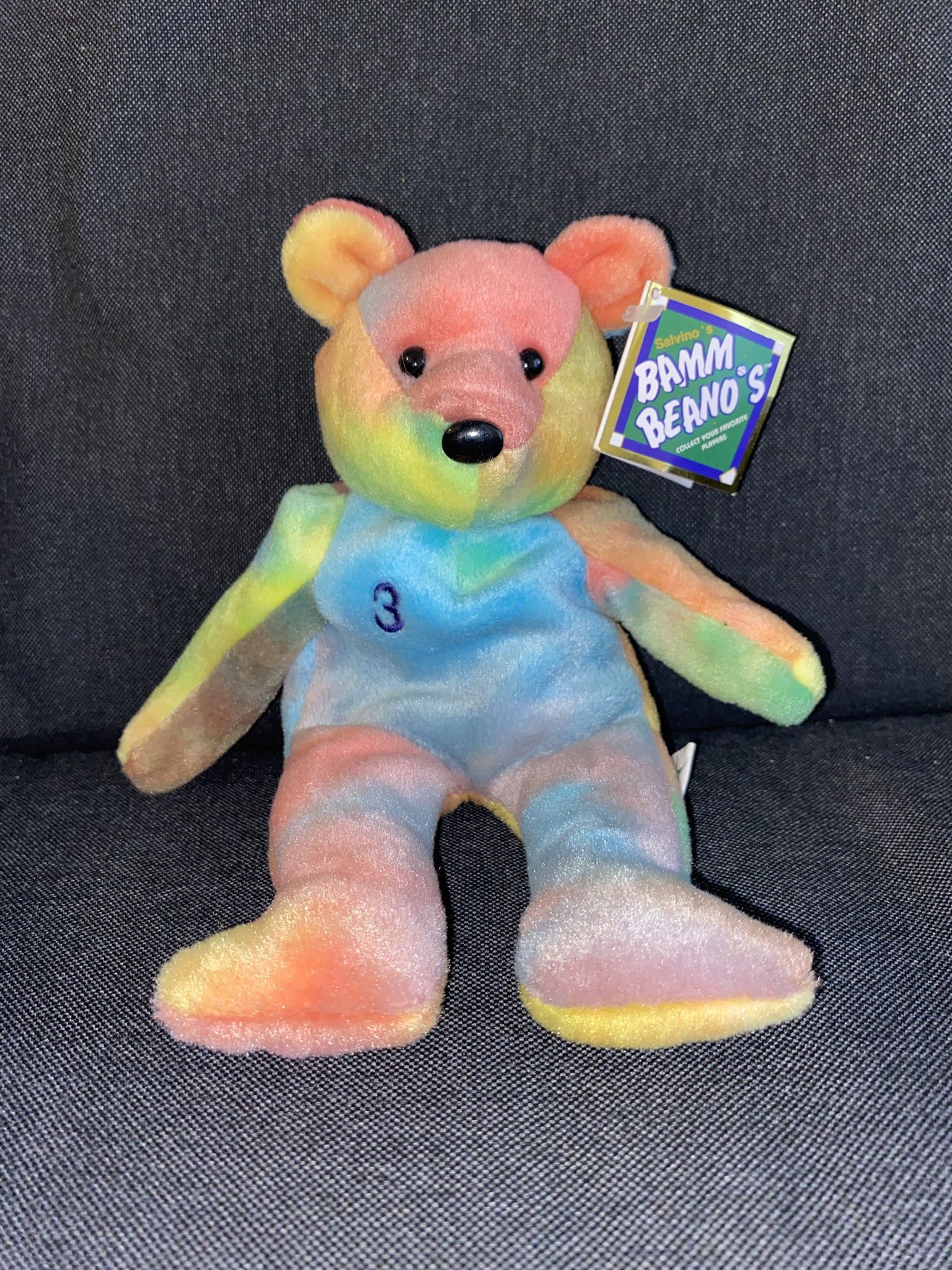 Vintage 1998 MLB Salvinos Bamm Beano's 9" Beanie Bear Alex Rodriguez #3 Mariners