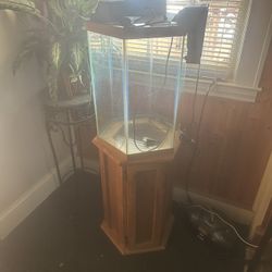 wood fish tank and china cabinet vintage