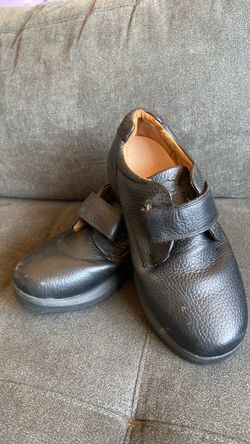 Black Leather Velcro Strap Shoes