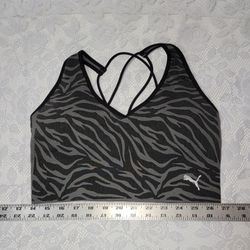 Puma Women Sports Bra Lightly Padded Size L Black Gray Zebra  Activewear 