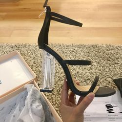 White Fox Boutique Black Clear Block Heel Size 5