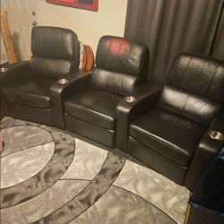 Home Theater 3 Seat Leather Recliners one doesn't recline