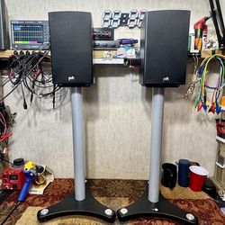 Polk T15 Stereo Bookshelf Speakers w/ Omni Mount Stands