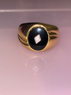 Vintage 14K GE Faux Onyx Signet Ring - Diamond-Style Accent