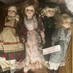 4 Porcelain Vintage Collectible Dolls
