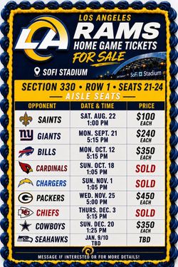 Rams vs cowboys front row aisle seats
