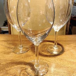 Vintage Clear Wine Glasses (SET OF 3) 8-1/2” Tall, 3” Dia.