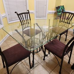 Dinette Set With Glass Table Top And 4 Chairs