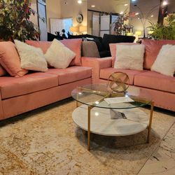 Moving Out Sale! Pink Velvet 2pc Sofa Set