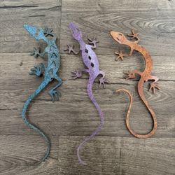 Set Of 3 Iguana Lizard Outdoor Hanging Decir 
