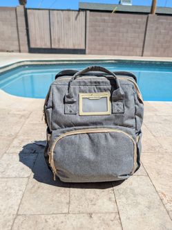 Diaper Bag Backpack w/ Changing Pad – Gray & Tan, Multi-Pocket