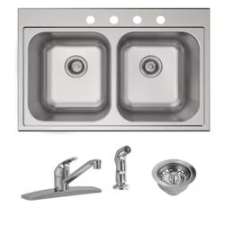 Elkay Parkway 33 in. Drop-in Double Bowl 20 Gauge Stainless Steel Sink w/Faucet @42