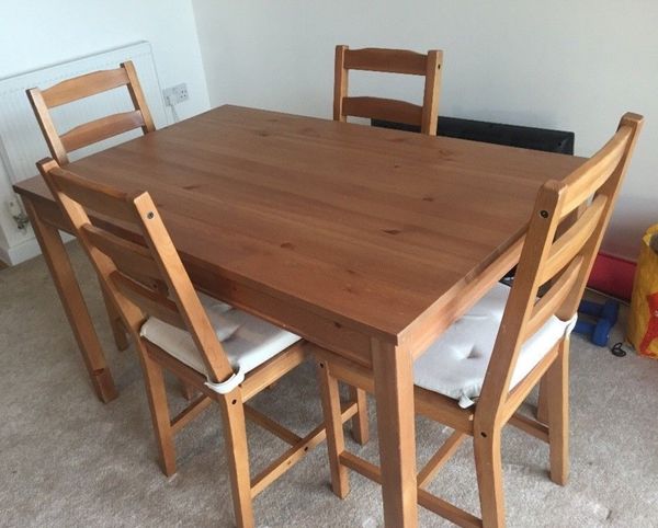 Available Now Dining Table 4 Chairs Set Jokkmokk Ikea Collection Only Wooden Seats Easily Solid Pine With Clear Stain Dining Table 4 Chairs Set Jokkmokk Ikea Collection Only Wooden Seats Easily Solid Pine With Clear Stain Almos
