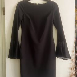 Women's Calvin Klein Long Flutter Sleeve Solid Black Shift Dress SZ 4P 