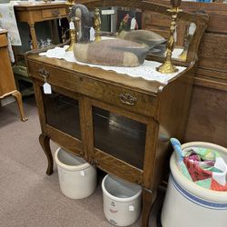 Antique Sideboard Cabinet w/ Glass Doors