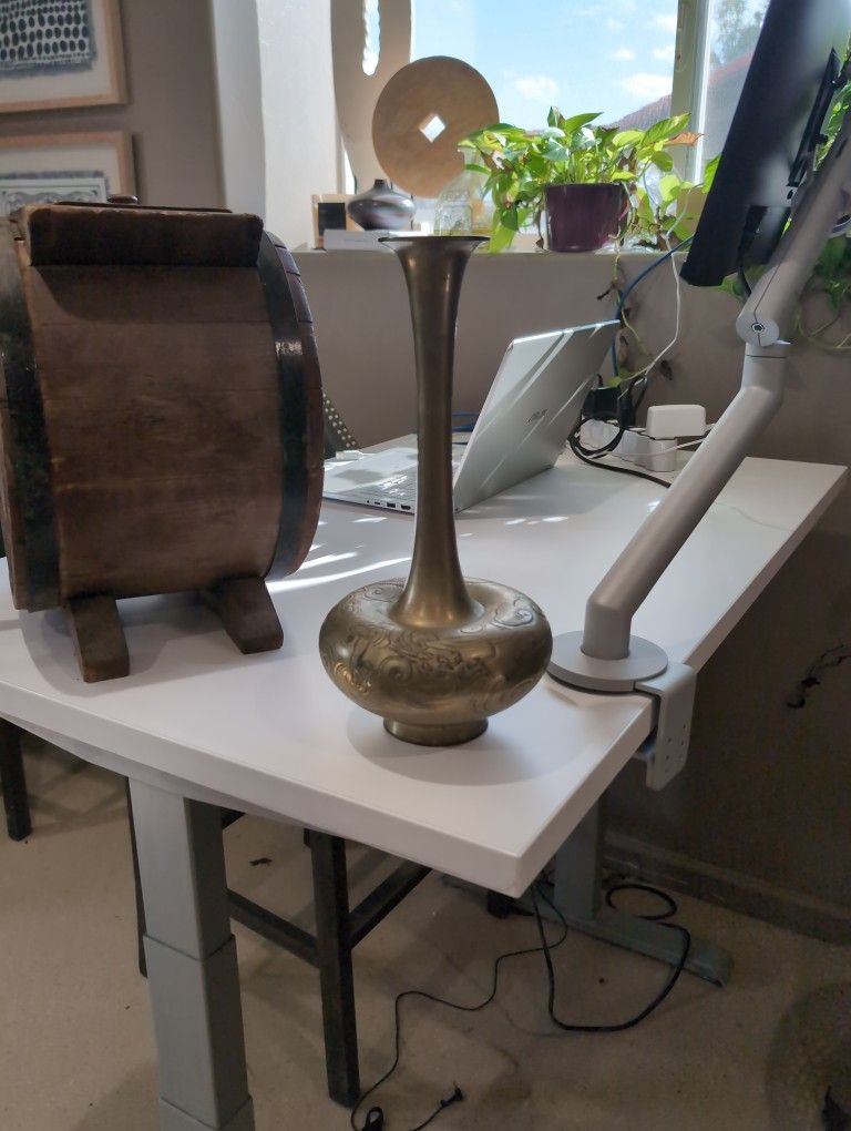 Oriental Brass 13.5" Etched Dragon Bud Vase(