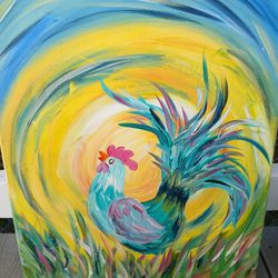 Morning Glory Rooster Painting