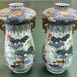 Antique Chinese Porcelain Floor Vases Hand Painted 20"