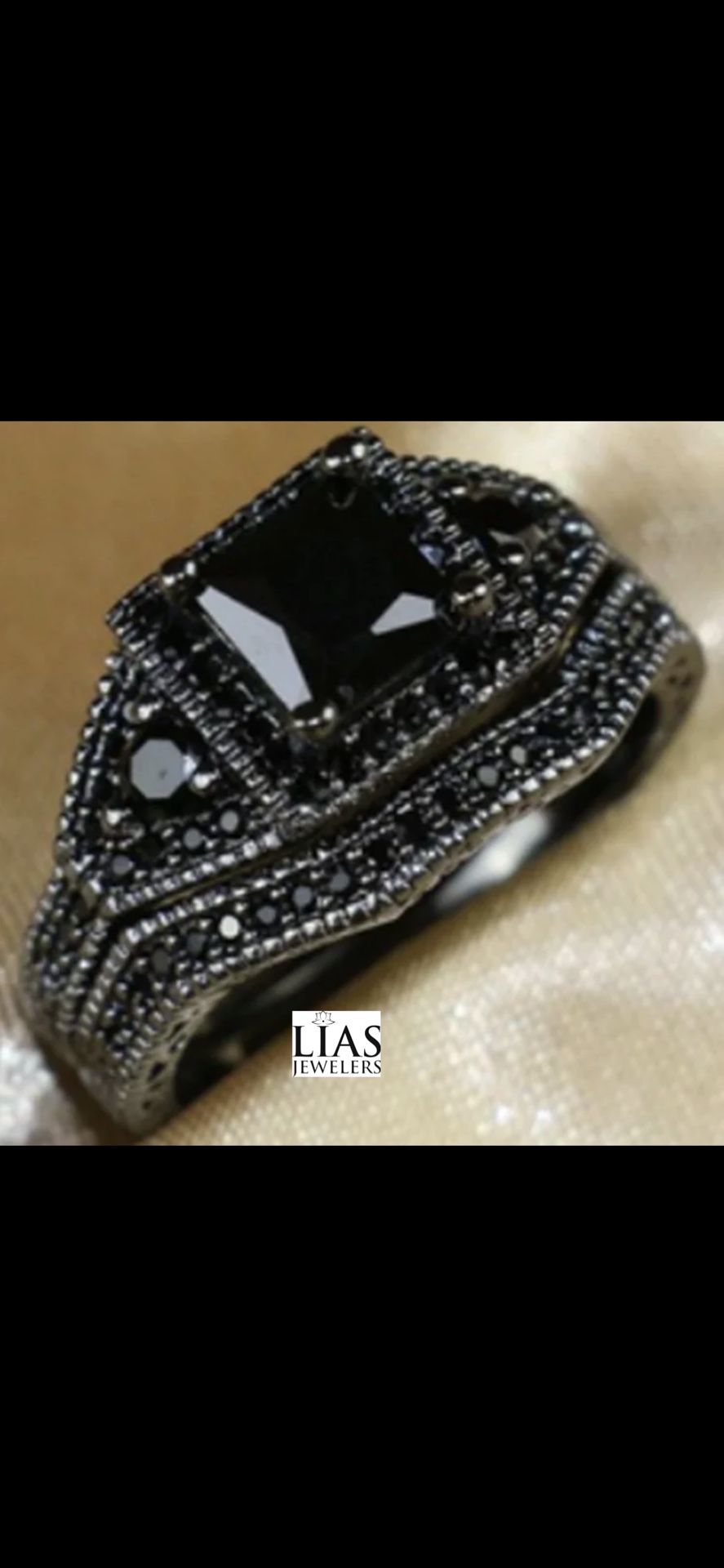 New S925 Black Gunmetal Wedding Ring Set 