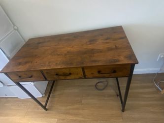 Modern Rustic Wooden Desk with 3 Drawers & Metal Frame - Excellent Condition