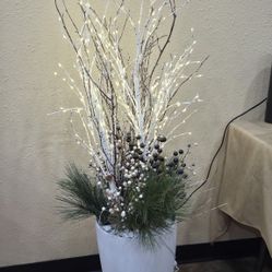 Decorative Light Up Birch Tree With Berries In Planter