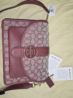 Coach Signature Jacquard Crossbody Purse Brand New w/ Tags Wine Color