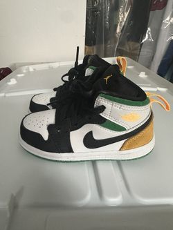 Nike Air Jordan 1 Retro Mid Black White Lucky Green BQ6933-101 Toddler Sz 7C