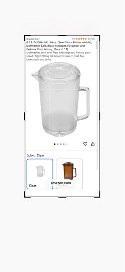 New (box of 6) 64 oz. Clear Plastic Pitcher with lid