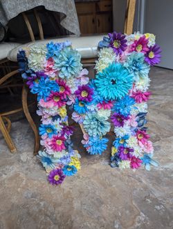 Large Wooden 'M' with Decorative Flowers