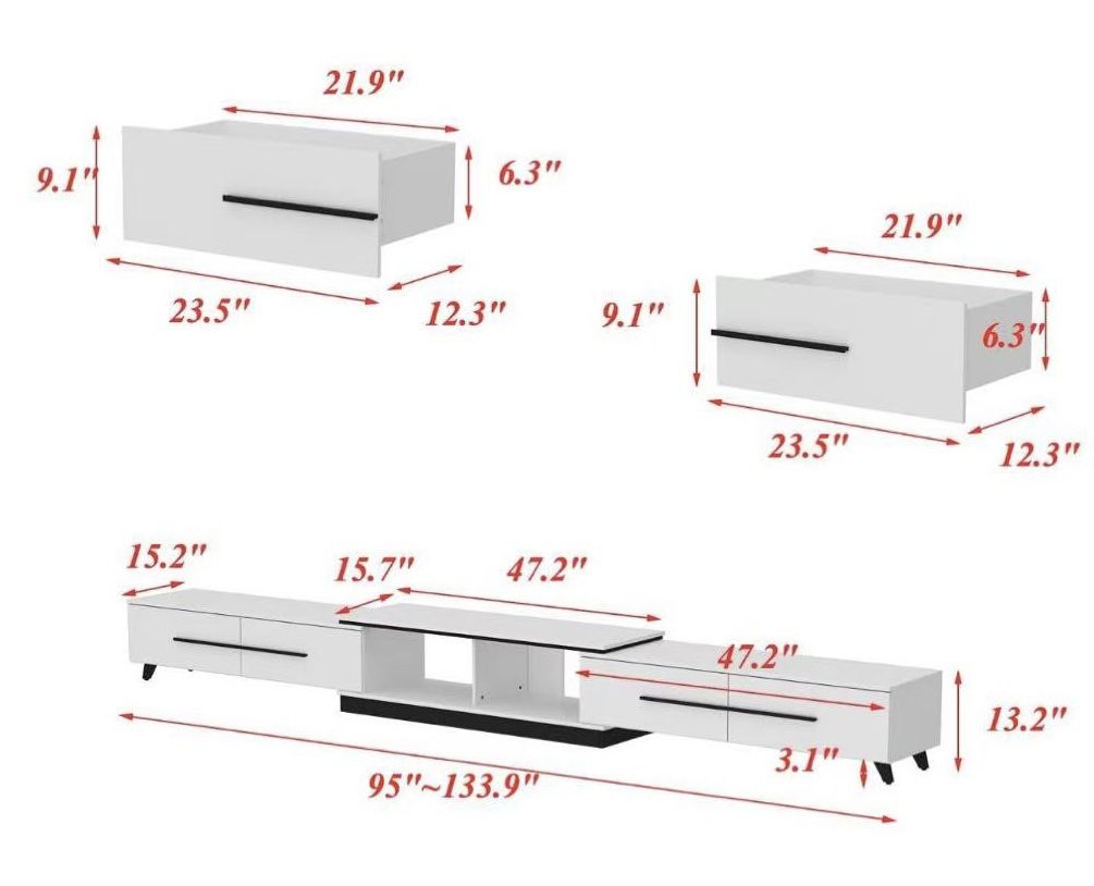 ✌️ 95-133.9" W Length & Shape Adjustable TV Stand with Storage for Televisions up to 100", Modern Entertainment Center Media Console Table with 4 Draw