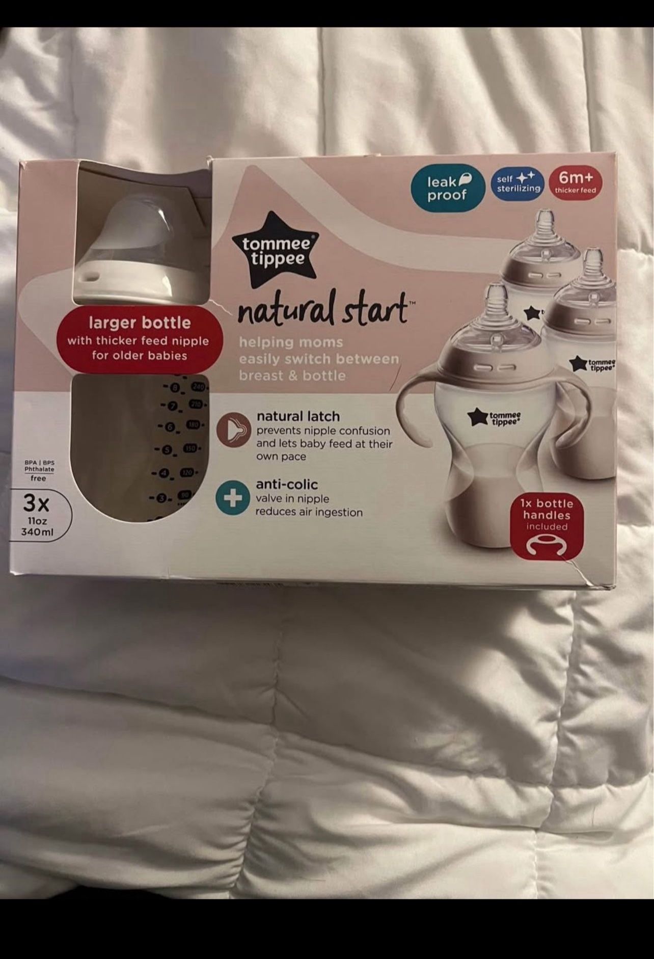 Tommee Tippee Natural Start Baby Bottles - 3 Pack (11oz, 6m+) Brand New, Sealed