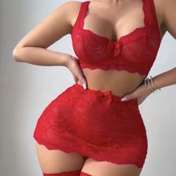5pcs Set Sexy Lace Bra With Bodycon Dress And Mesh Tights Bridal Lingerie