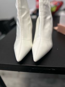 White Pointed-Toe Heeled Ankle Boots