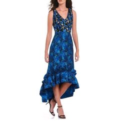 Badgley Mischka Dress Womens Size 6 Floral Embroidered V-Neck Maxi Sleeveless