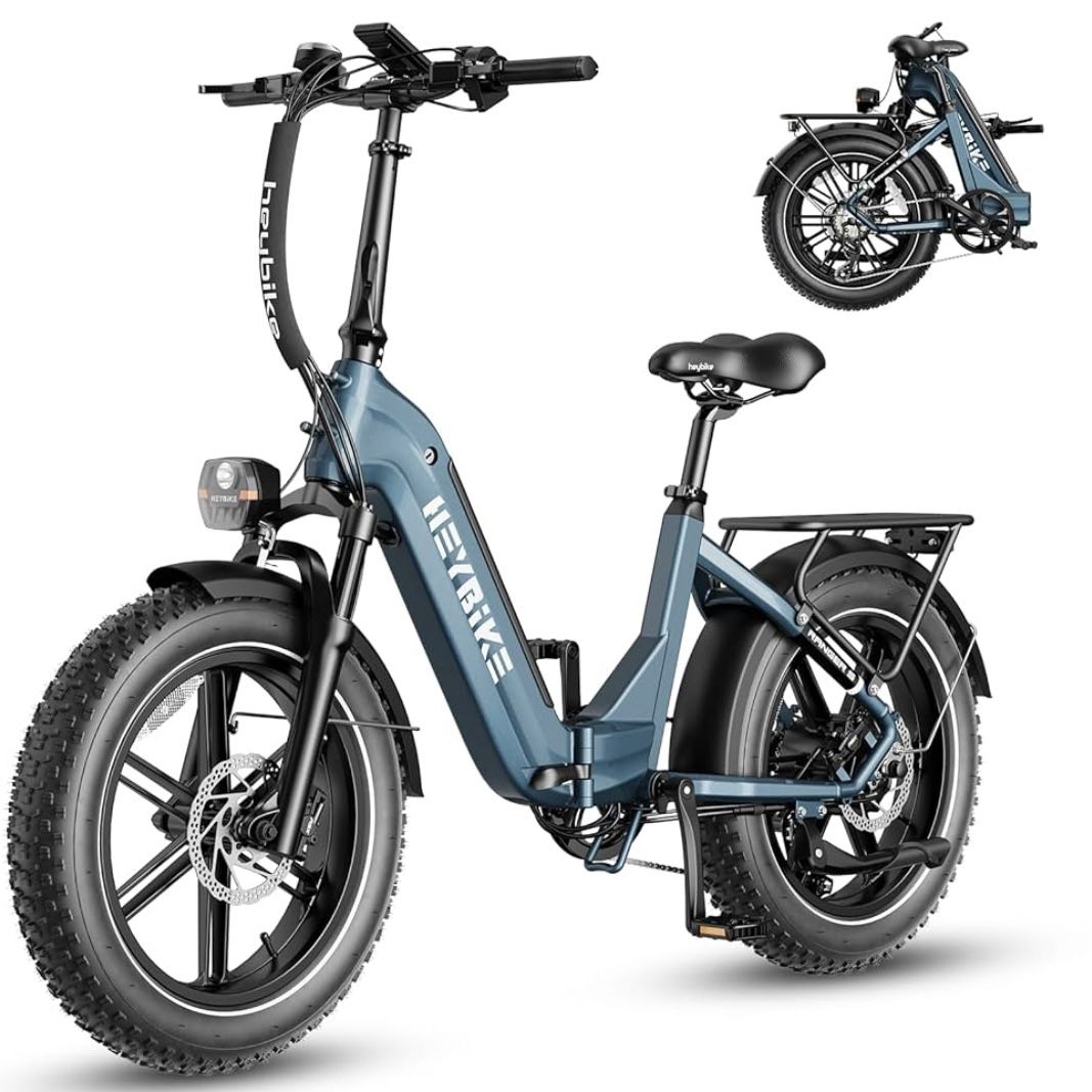 Heybike Ranger S Electric Bike for Adults, Foldable 1400W Peak Motor Ebike, 20" x 4.0" Fat Tire Step-Thru Electric Bicycle, 48V 14.4AH Removable Batte
