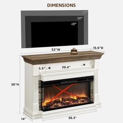 52 Inch Electric Fireplace with Mantel, Fireplace TV Stand without fireplace for Living Room (Antique White