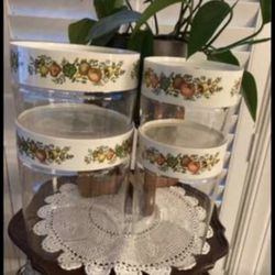 Set of 4 Glass Vintage Pyrex Canisters. “Spice of Life”
