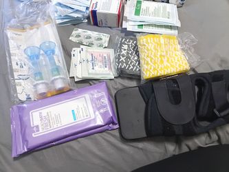Medical Boot and wraps, gauze, tape, wipes and pads