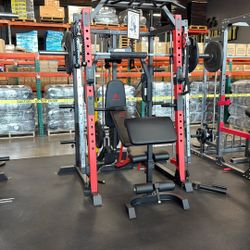 MARCY SM-4033 Home Gym Smith Machine Squat Rack Power Cage with Olympic Bench  